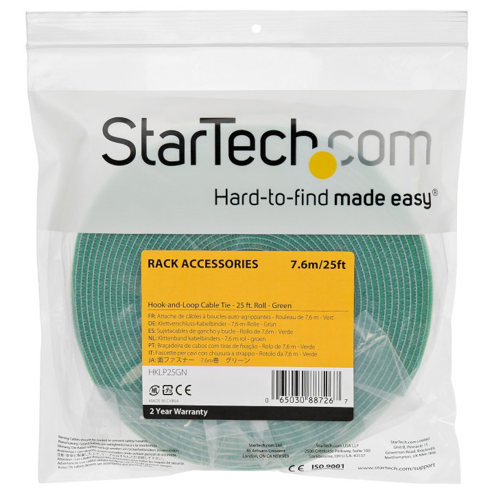 StarTech.com Ruban Auto Agrippant - Rouleau de 7,6 m pour Gestion de Câbles - Ruban Auto-Agrippant - Attaches Câble Ajustable