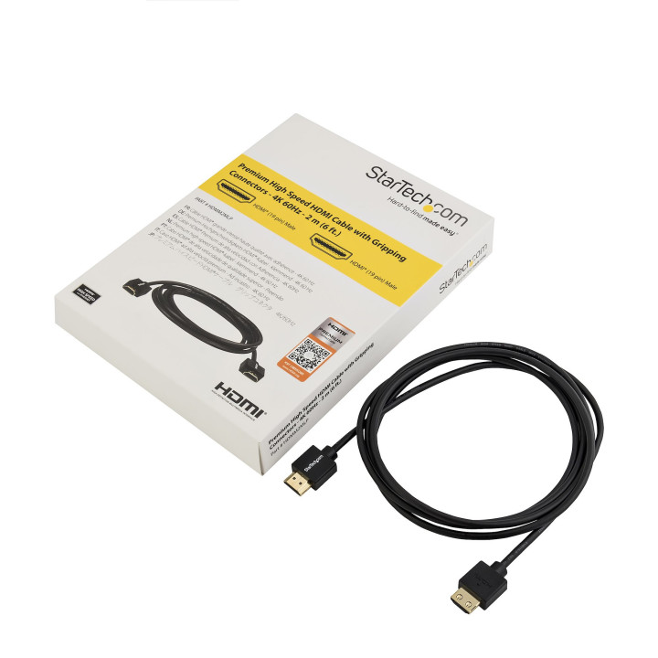 StarTech.com Câble HDMI 2.0 Fin de 2m, Câble HDMI Haute Vitesse 4K 60Hz avec Ethernet, Câble HDMI UHD, Classé CL2, Câble/C