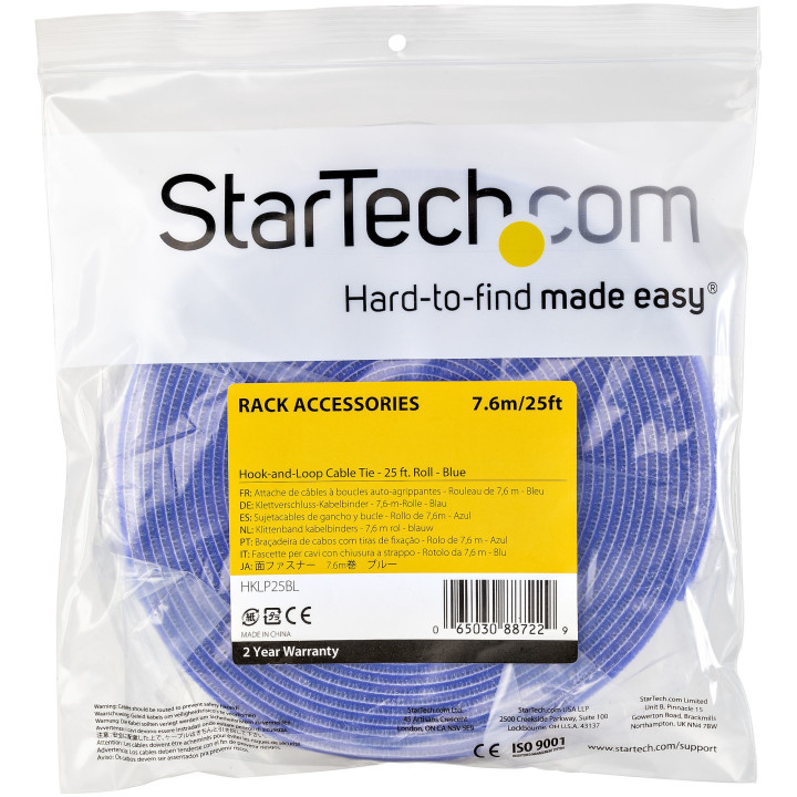 StarTech.com Ruban Auto Agrippant - Rouleau de 7,6 m pour Gestion de Câbles - Ruban Auto-Agrippant - Attaches Câble Ajustable