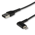 StarTech.com Câble USB-A vers Lightning Noir Robuste 1m Coudé à 90° - Câble de Charge/Synchronisation USB Type A vers Ligh