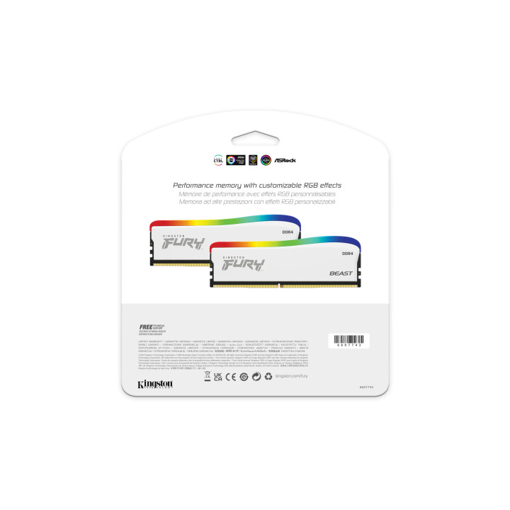 Kingston Technology FURY Beast 32GB 3200MT/s DDR4 CL16 DIMM (Kit of 2) blanc RGB SE