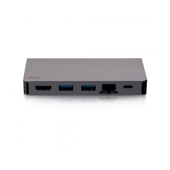 C2G Station d’accueil compacte USB-C 5 en 1 avec HDMI, 2 USB-A, Ethernet et USB-C, alimentation électrique jusqu’à 100 W 