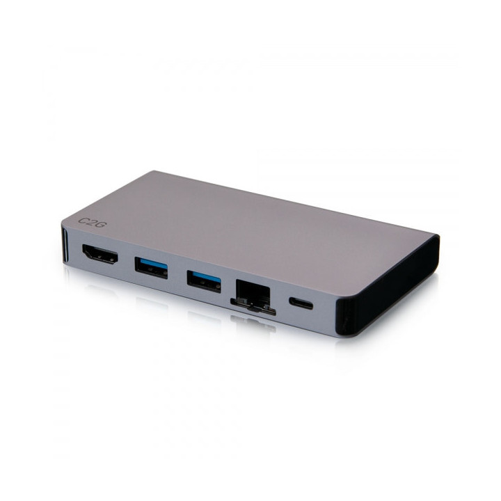 C2G Station d’accueil compacte USB-C 5 en 1 avec HDMI, 2 USB-A, Ethernet et USB-C, alimentation électrique jusqu’à 100 W 