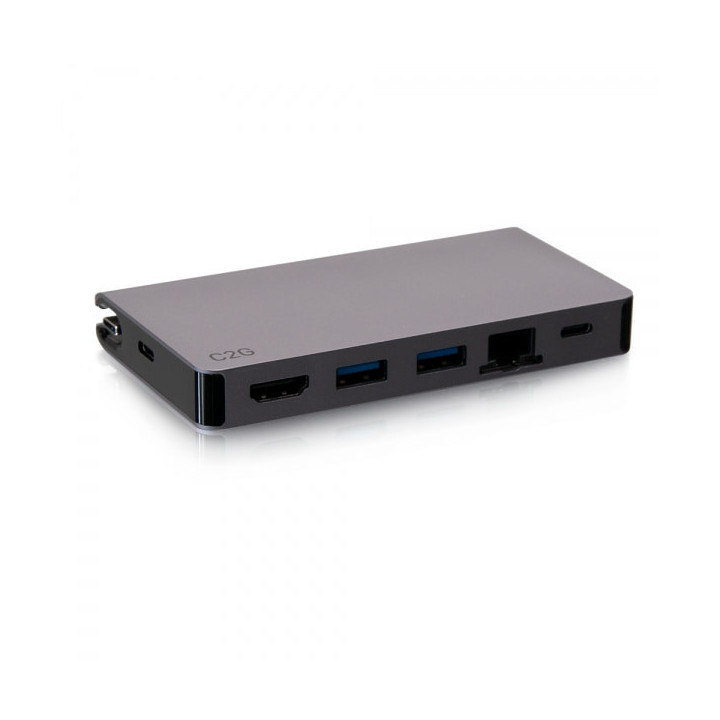 C2G Station d’accueil compacte USB-C 5 en 1 avec HDMI, 2 USB-A, Ethernet et USB-C, alimentation électrique jusqu’à 100 W 