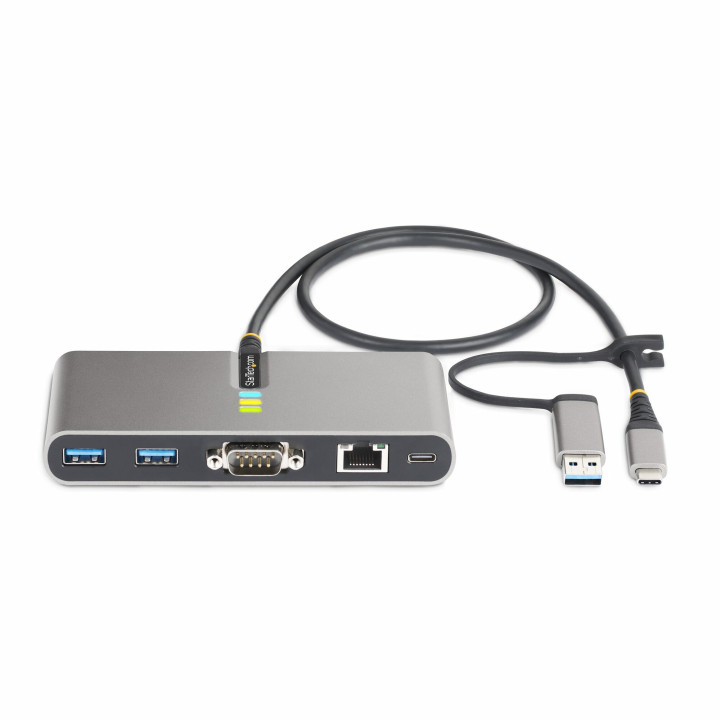 StarTech.com Hub USB-C à 2 Ports USB-A avec Ethernet et RS-232, Dongle USB-C vers USB-A, 100W PD Pass-Through, 2x USB-A 5Gbps,