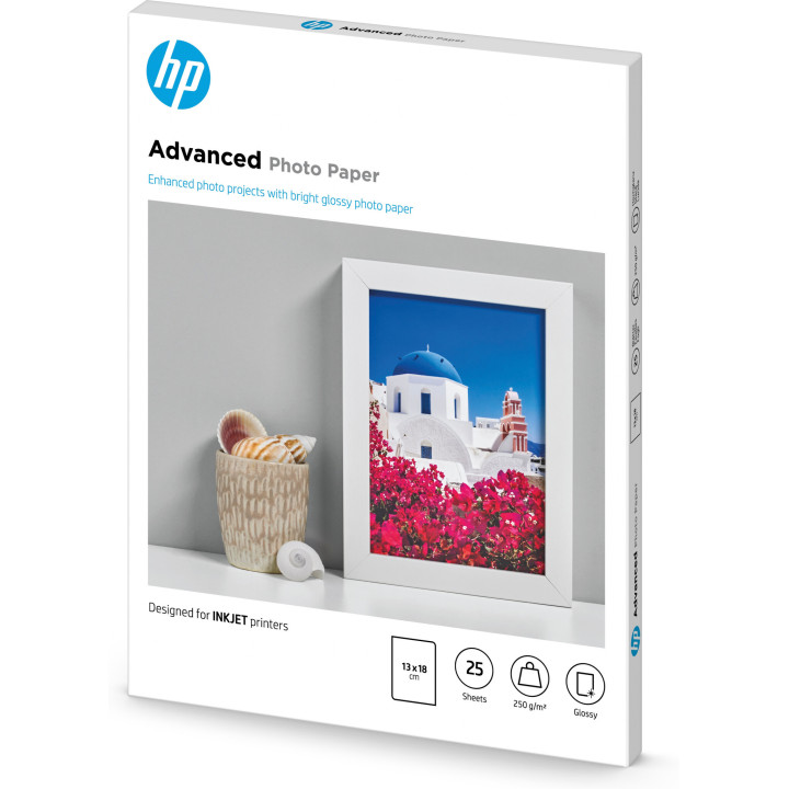HP Papier photo Advanced, brillant, 250 g/m2, 13 x 18 cm (127 x 178 mm), 25 feuilles