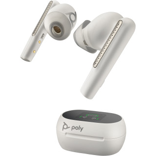 HP Écouteurs sable blanc Poly Voyager Free 60+ UC + adaptateur USB-A BT700 + étui de charge avec écran tactile