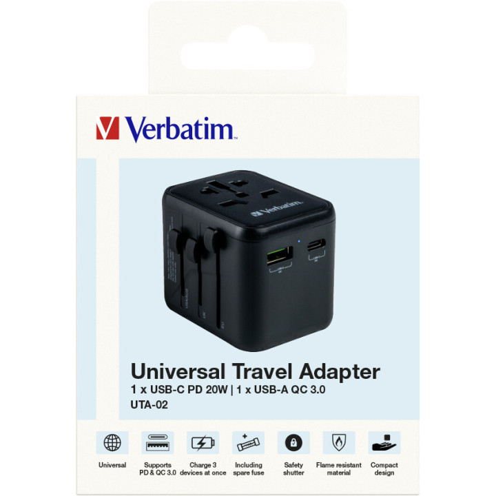 Verbatim 49544 adaptateur prise d'alimentation Universel Noir