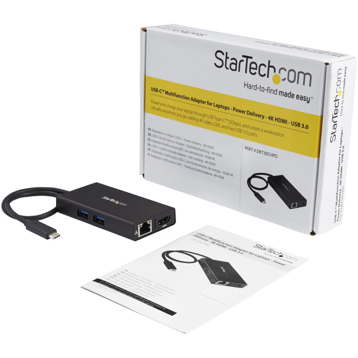 StarTech.com Adaptateur Multiport USB-C - Mini Station d'Accueil USB-C avec 4K HDMI - 60W Power Delivery Pass-Through, GbE, 2x 