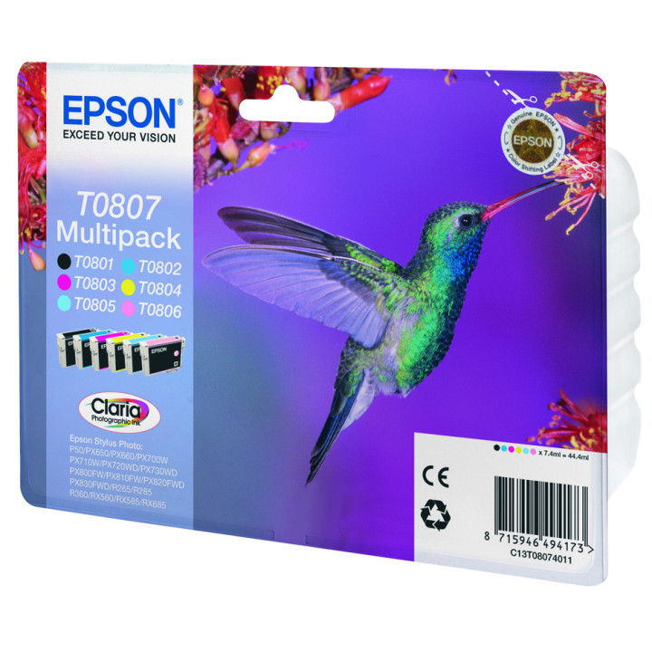 Epson Hummingbird Multipack "Colibri" (T0807) - Encres Claria N, C, M, J, Cc, Mc