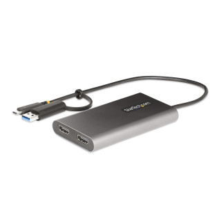 StarTech.com Adaptateur USB-C vers Double HDMI - USB-C ou A vers 2x HDMI - 4K 60Hz - 100W Power Delivery Pass-Through - Adaptat