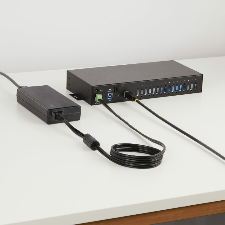 StarTech.com Hub Industriel à 16 Ports USB 5Gbps avec Adaptateur d'Alimentation, Boîtier Métallique, Montable, Protection ES