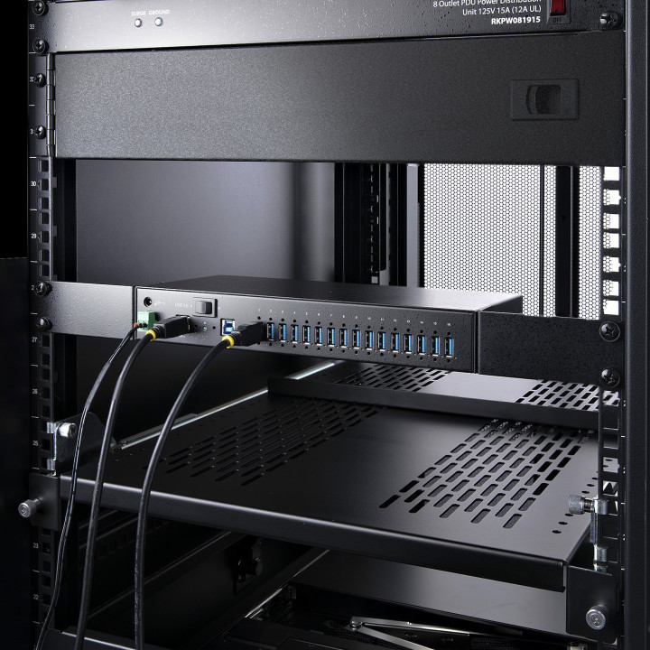 StarTech.com Hub Industriel à 16 Ports USB 5Gbps avec Adaptateur d'Alimentation, Boîtier Métallique, Montable, Protection ES