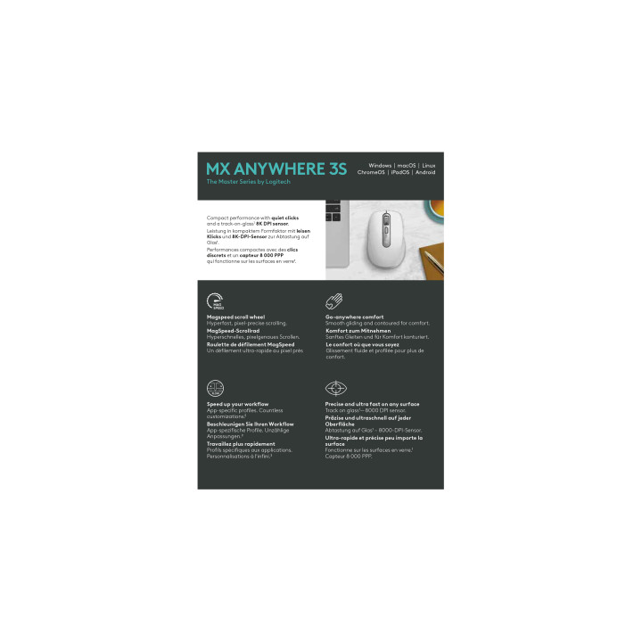Logitech 910-006930 souris Bureau Droitier RF sans fil + Bluetooth Laser 8000 DPI