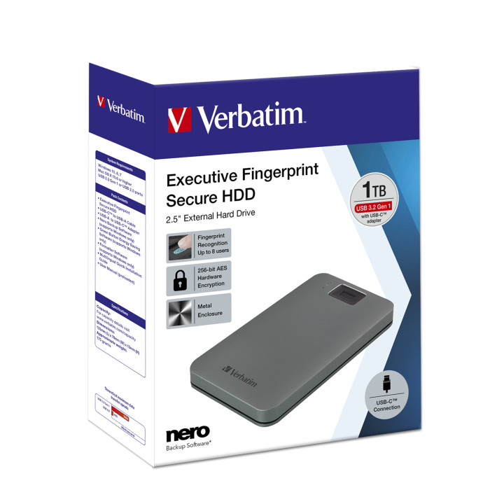 Verbatim 53652 disque dur externe 1 To 5400 tr/min 2.5" USB Type-C 3.2 Gen 1 (3.1 Gen 1) Gris