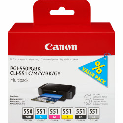 Canon Multipack de 6 cartouches d'encre PGI-550/CLI-551 PGBK/C/M/Y/BK/GY