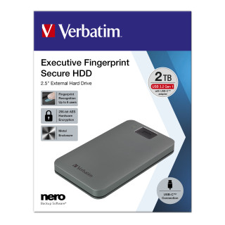 Verbatim 53653 disque dur externe 2 To 5400 tr/min 2.5" USB Type-C 3.2 Gen 1 (3.1 Gen 1) Gris