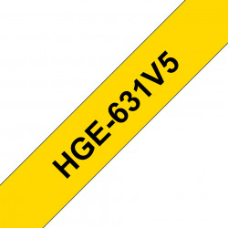Brother HGe-631V5 - Cassette à ruban pour étiqueteuse originale – Noir sur jaune, 12 mm de large