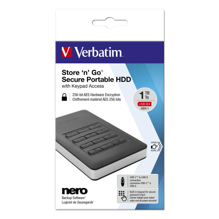 Verbatim Disque dur portable sécurisé Store n Go avec accès par clavier 1 To