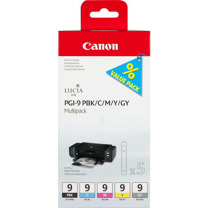 Canon Multipack de 5 cartouches d'encre PGI-9 PBK/C/M/Y/GY