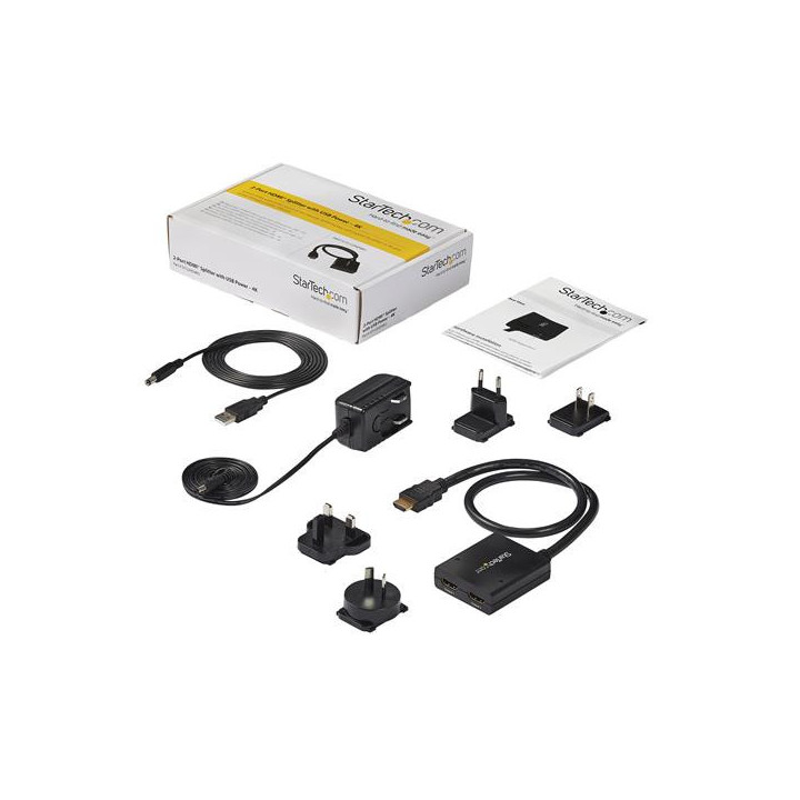 StarTech.com Splitter vidéo HDMI 4K à 2 ports - Répartiteur HDMI 1 x 2 alimenté par USB ou adaptateur d'alimentation