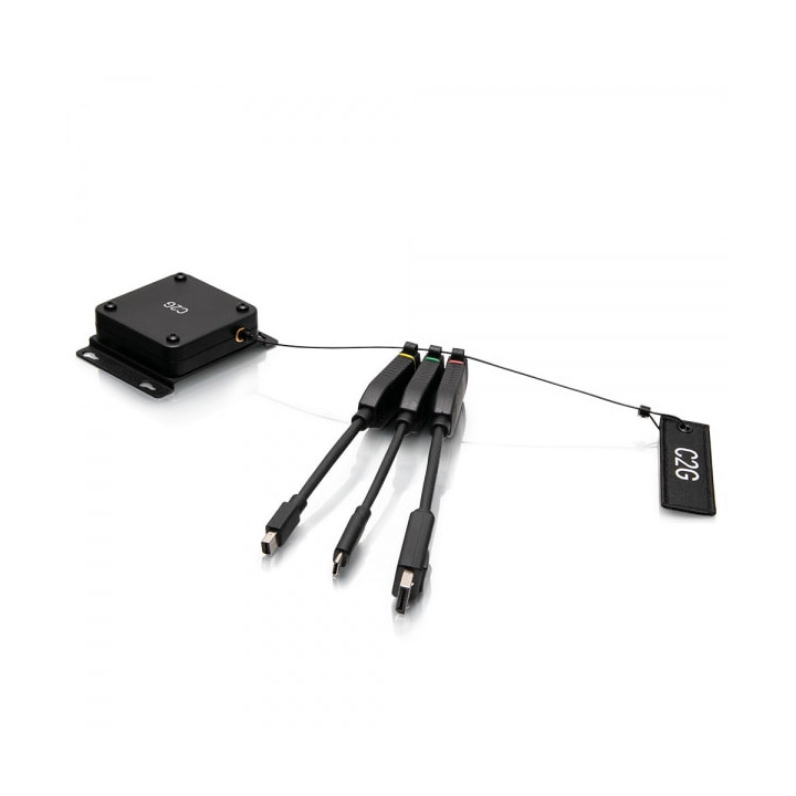 C2G Boucle d’adaptateurs dongle 4K HDMI® à boîtier universel rétractable avec Mini DisplayPort™, DisplayPort et USB-C®