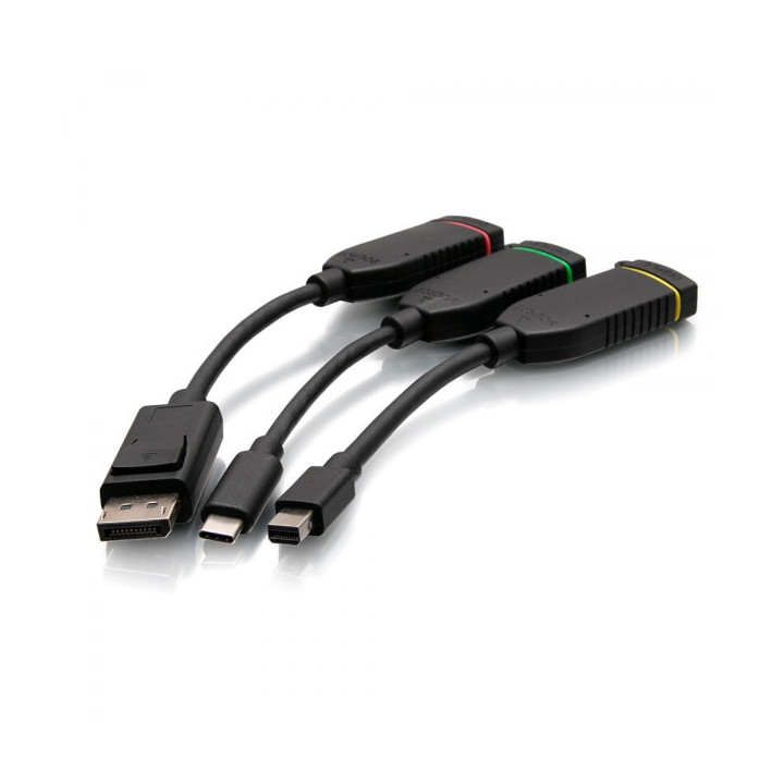 C2G Boucle d’adaptateurs dongle 4K HDMI® à boîtier universel rétractable avec Mini DisplayPort™, DisplayPort et USB-C®