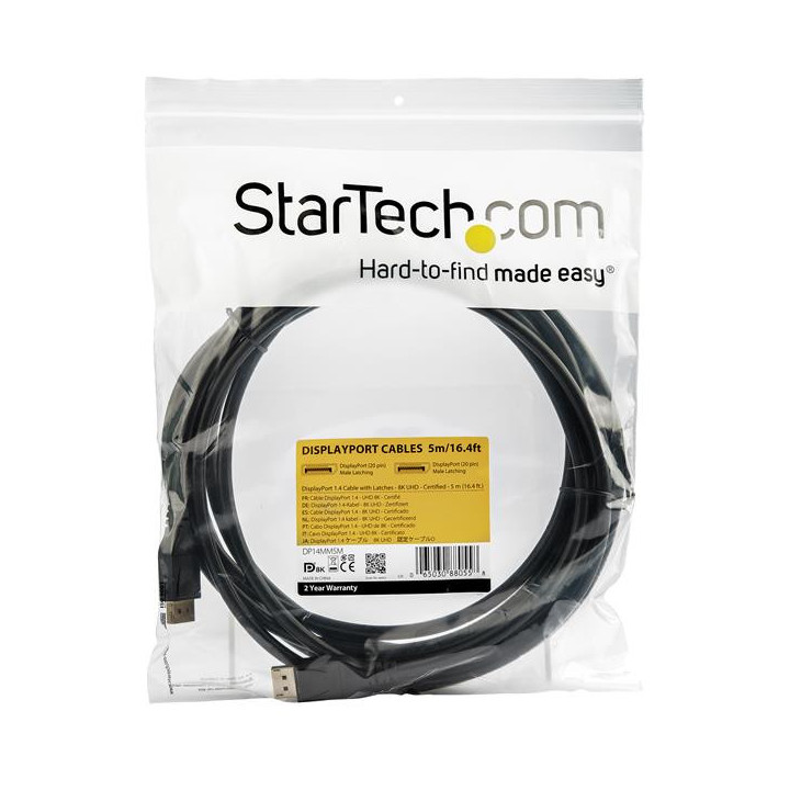 StarTech.com Câble Certifié VESA DisplayPort 1.4 5m - 8K 60Hz HBR3 HDR - Cordon Écran Super UHD DisplayPort vers DisplayPort