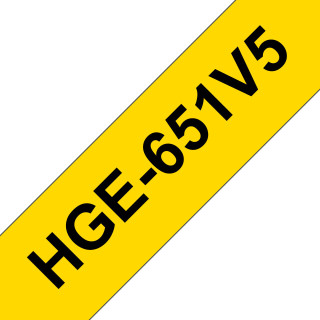 Brother HGe-651V5 - Cassette à ruban pour étiqueteuse originale – Noir sur jaune, 24 mm de large