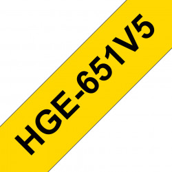 Brother HGe-651V5 - Cassette à ruban pour étiqueteuse originale – Noir sur jaune, 24 mm de large