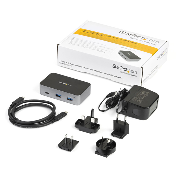 StarTech.com Hub USB-C à 3 ports - USB 3.2 Gen 2 (10Gbps) - Avec 2 ports USB-A, 1 port USB-C et 1 port GbE
