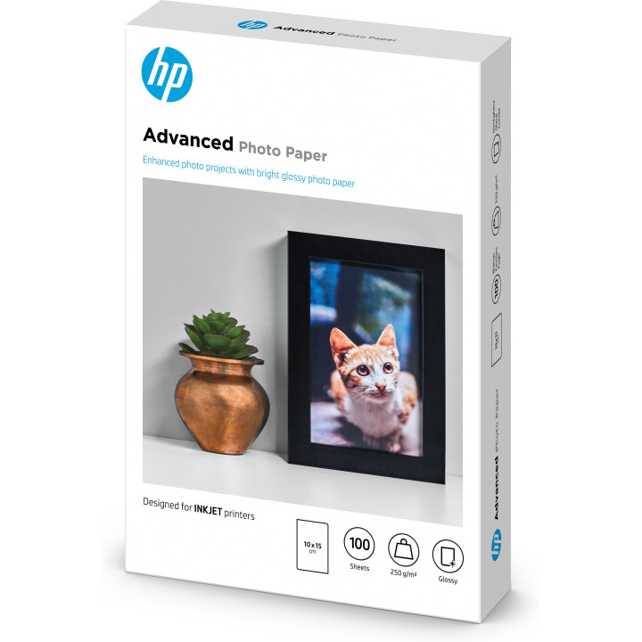 HP Papier photo à finition glacée Advanced, 250 g/m2, 10 x 15 cm (101 x 152 mm), 100 feuilles