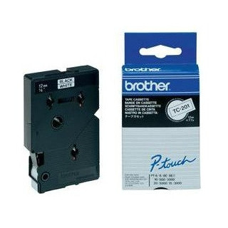 Brother Gloss Laminated Labelling Tape - 12mm, Black/White, 10-pk ruban d'étiquette TC