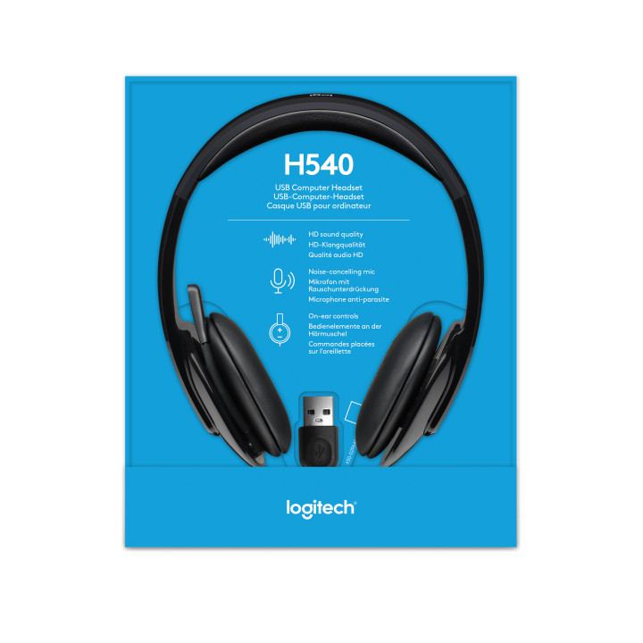 Logitech H540 USB Computer Headset Avec un son haute définition et des commandes sur l'oreillette