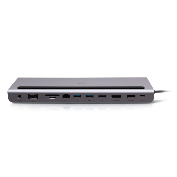 C2G Station d'accueil USB-C 10-en-1, triple écran avec HDMI, DisplayPort, VGA, Ethernet, USB, lecteur de carte SD, audio 3,5 m
