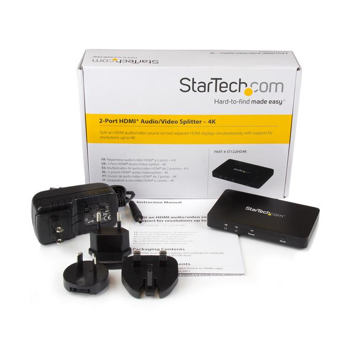 StarTech.com Splitter vidéo HDMI 4K à 2 ports - Répartiteur HDMI 1 x 2 avec boîtier en aluminium