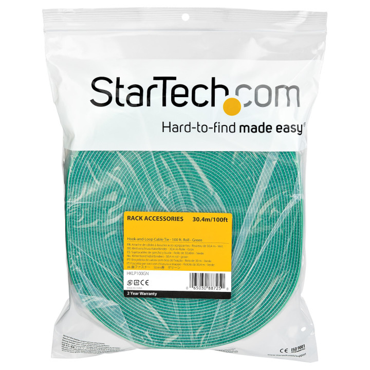 StarTech.com Ruban Auto Agrippant - Rouleau de 30,5 m pour Gestion de Câbles - Ruban Auto-Agrippant - Attaches Câble Ajustabl