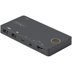 StarTech.com Switch KVM Hybride 2 Ports USB-A + HDMI & USB-C - Écran Unique HDMI 2.0 4K 60Hz - Commutateur KVM Compact HDMI De