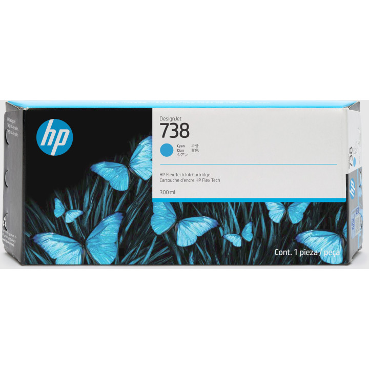 HP Cartouche d’encre DesignJet 738, cyan, 300 ml