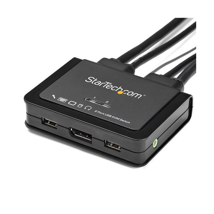 StarTech.com Commutateur KVM à 2 ports USB 4K 60 Hz DisplayPort avec câbles incorporés