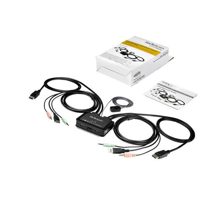 StarTech.com Commutateur KVM à 2 ports USB 4K 60 Hz DisplayPort avec câbles incorporés
