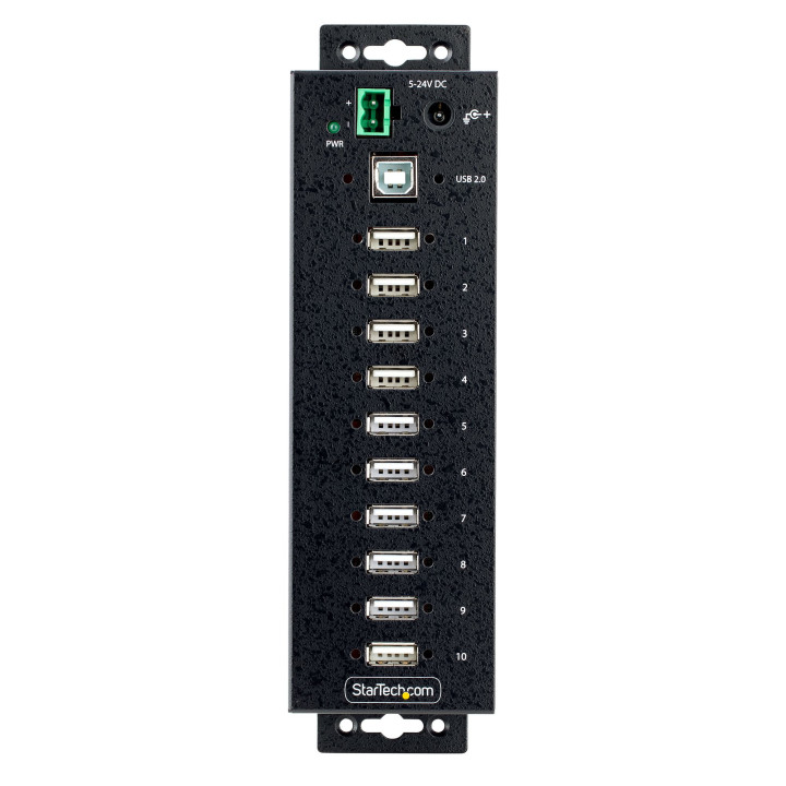 StarTech.com Hub USB 2.0 10 ports Industriel - Hub USB Robuste avec Protection ESD Niveau 4 - Hub USB-A Montable sur Mur/Bureau