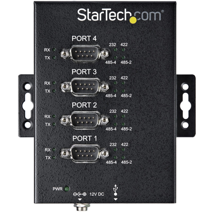 StarTech.com Hub Série 4 Ports USB vers RS232/RS485/RS422 - Convertisseur Industriel USB 2.0 vers DB9 - IP30 - Hub Série Mét