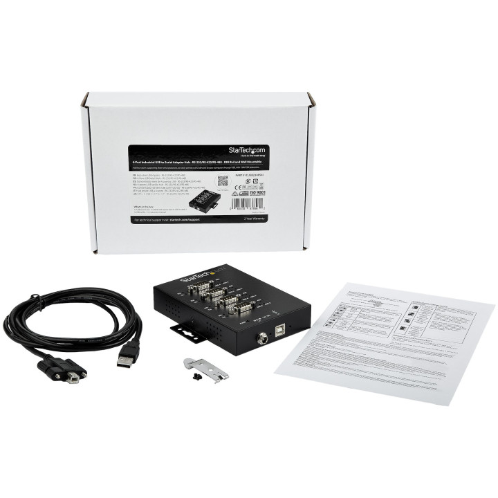 StarTech.com Hub Série 4 Ports USB vers RS232/RS485/RS422 - Convertisseur Industriel USB 2.0 vers DB9 - IP30 - Hub Série Mét