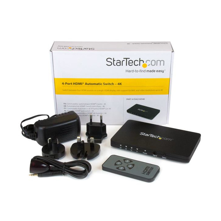 StarTech.com Switch HDMI automatique à 4 ports avec boîtier en aluminium et support MHL - Commutateur HDMI 4x1 - 4K 30Hz