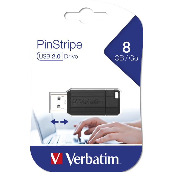 Verbatim Micro-clé USBPinStripe de 8 Go - noire