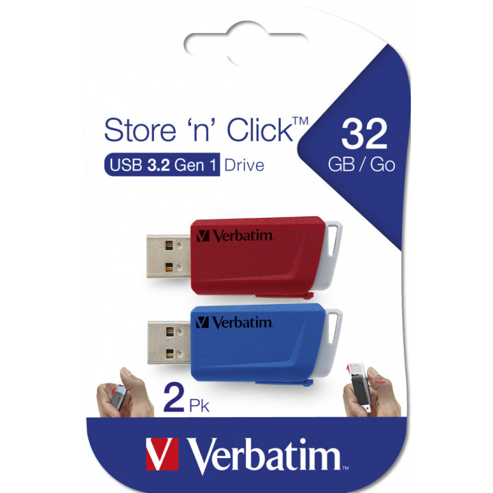 Verbatim Clés USB Store 'n' Click 2 x 32 Go Rouge / Bleu