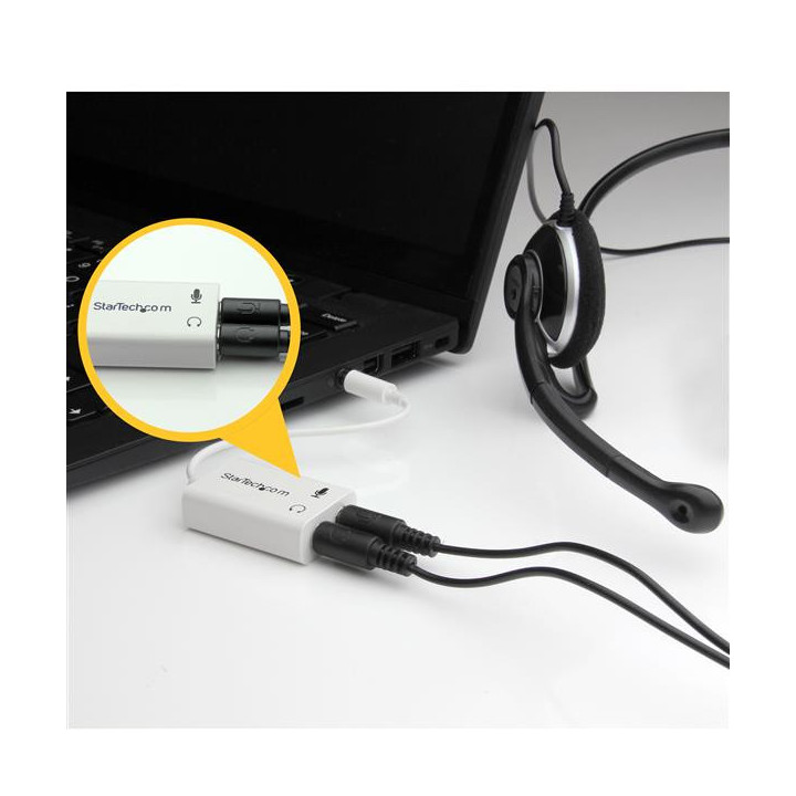 StarTech.com Adaptateur pour casque avec prises pour écouteur et microphone séparées - Mini-Jack 3,5mm 1x (M) 2x (F) - Blanc