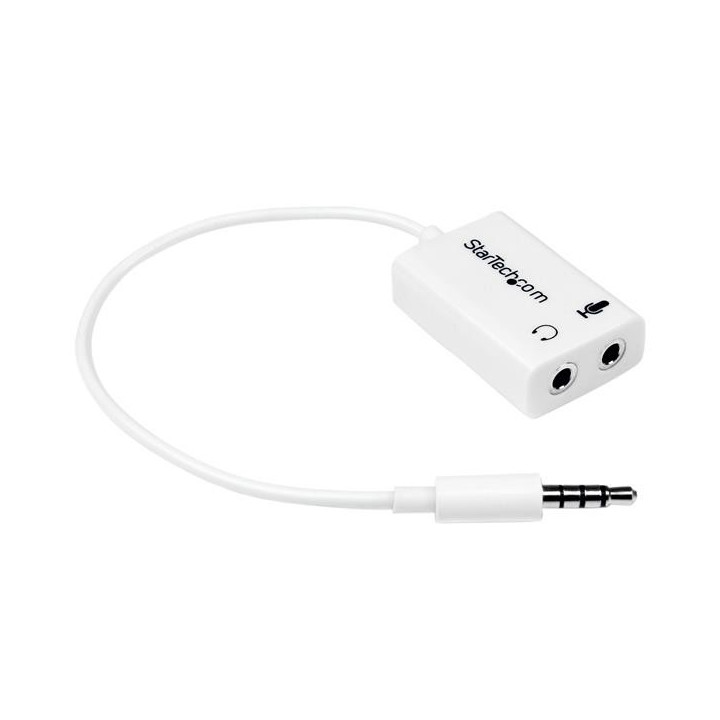StarTech.com Adaptateur pour casque avec prises pour écouteur et microphone séparées - Mini-Jack 3,5mm 1x (M) 2x (F) - Blanc