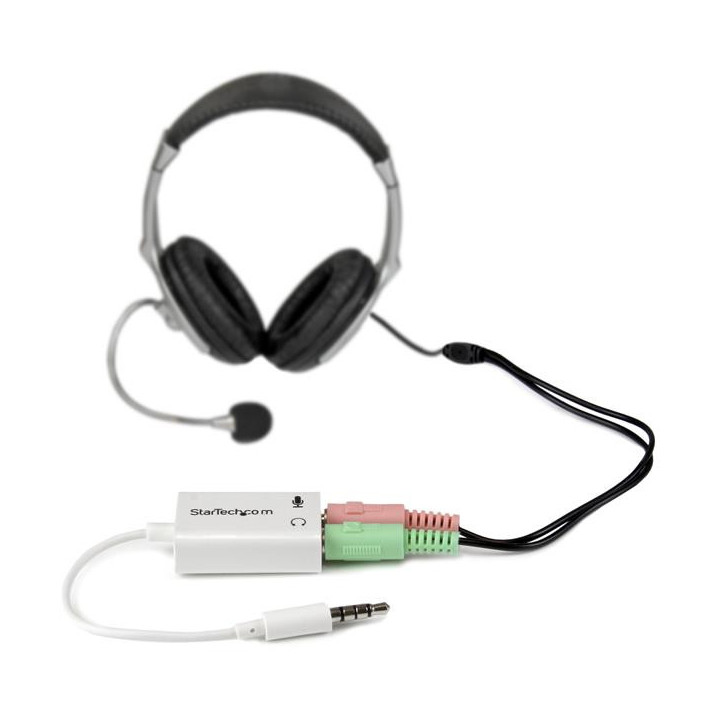 StarTech.com Adaptateur pour casque avec prises pour écouteur et microphone séparées - Mini-Jack 3,5mm 1x (M) 2x (F) - Blanc